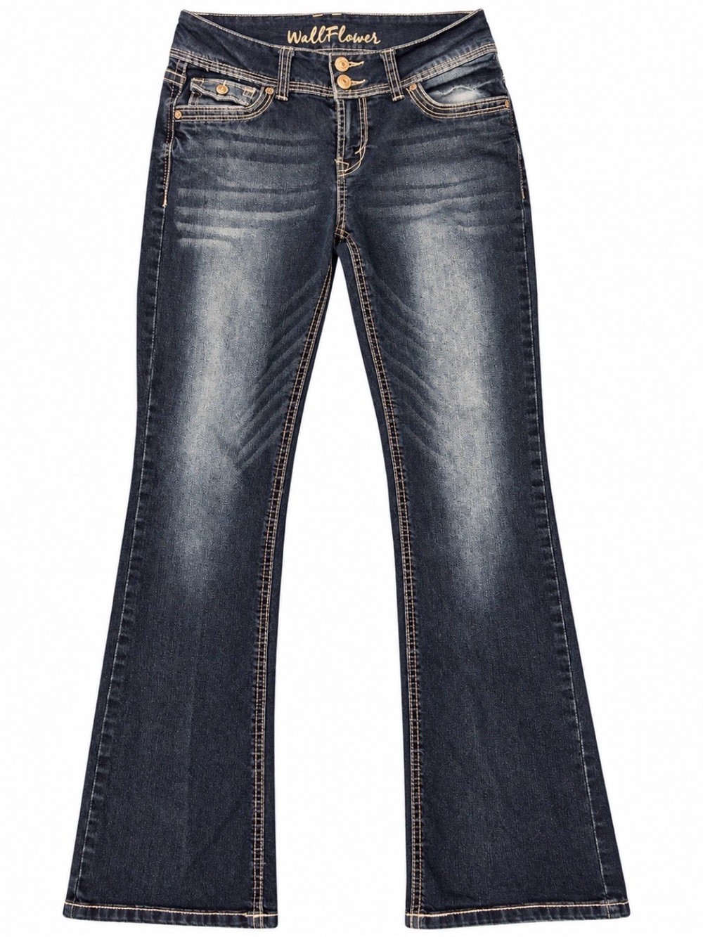 Wallflower Dark Blue Flare Jeans with Whiskering